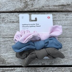 Lululemon Uplifting Bow Scrunchie 3 Pack Pink Blue Gray NWT